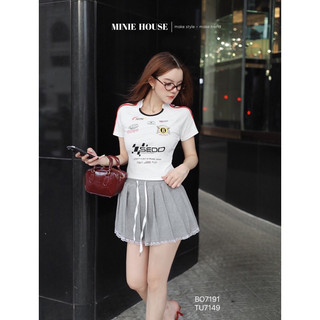 Set áo trắng thể thao + chân váy xám viền ren 7191.