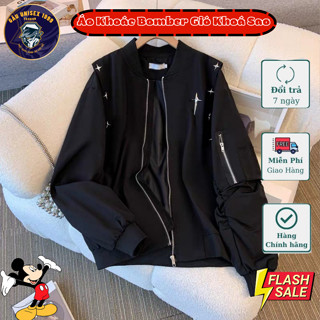 Áo Khoác Bomber Ngôi Sao Con Thoi Khoá Kéo Tay Áo 💙 Chất Gió Mềm, Mịn, Khoá Zip, Bo Cổ Tay Áo, Mùa Đông