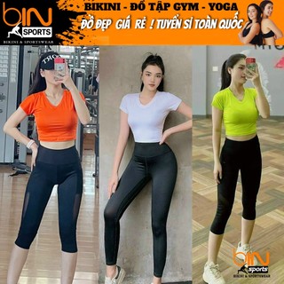 Áo thun nữ tập gym yoga aerobic thể thao cộc tay croptop chất liệu thun poly co dãn 4 chiều BINSPORTS A020