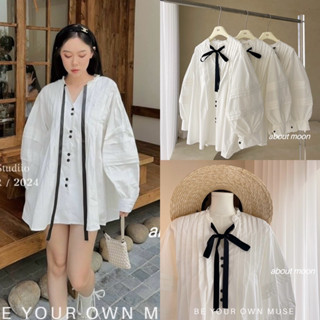 Áo váy sơmi babydoll dáng ngắn( cần mặc sooc) dập ly thắt nơ tay xinh xiu