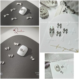 Set 10v charm nơ bạc cao cấp - design phong cách hàn - trang trí móng nail 2024