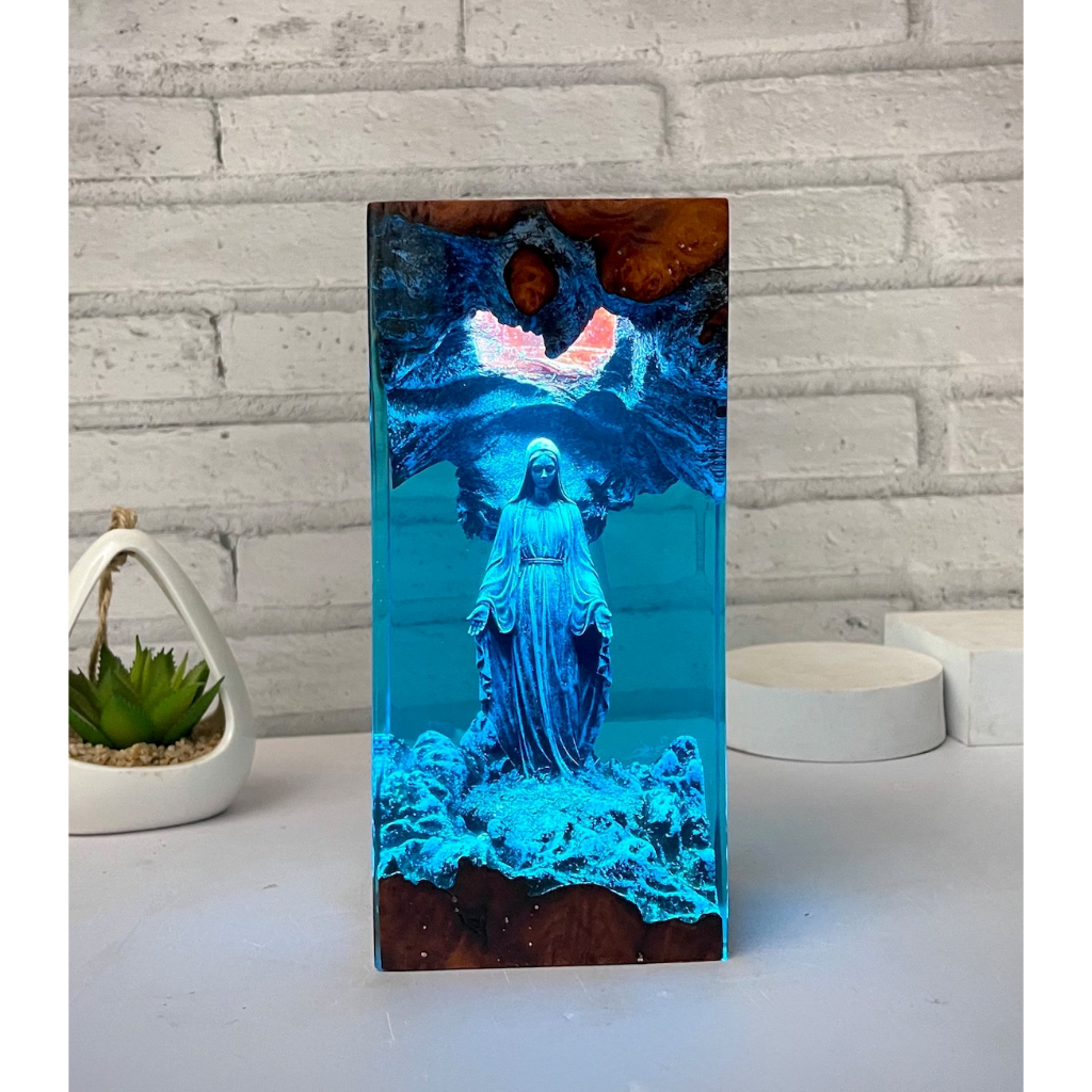 Blessed Mother Resin Wood Night Light