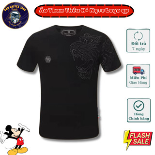 Áo Thun Nam Thêu Hổ Lệch Vai Philipp Plein Logo qp 💙 Chất Cotton Thoáng Mát, Mềm Mịn, Mùa Hè