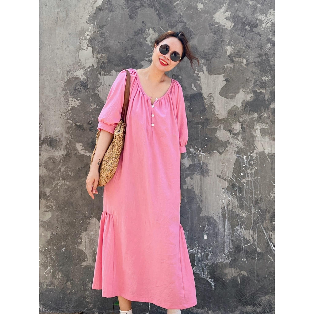 Sammye - Đầm dáng dài nhíu đuôi tay lững - Dài 112cm - mã hm1