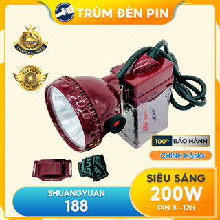 Đèn pin đội đầu siêu sáng 200W SHUANGYUAN 188 LED, đèn đeo đầu soi ếch ánh sáng Vàng hoặc Trắng
