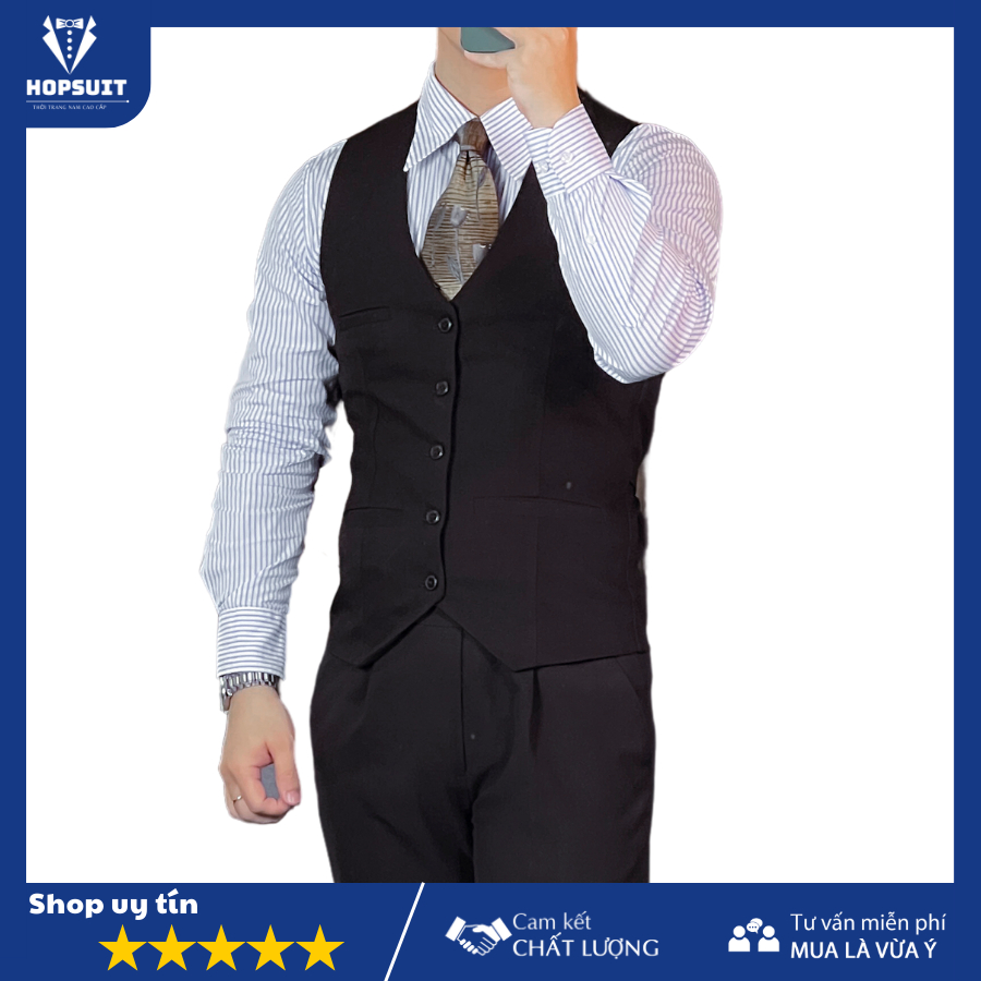 Ghile nam đẹp, ghile cao cấp 1 hàng cúc form ôm tôn dáng, chất liệu chéo 79 dễ mặc