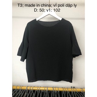 (1+1) Áo sơ mi kiểu si tuyển 2hand cộc tay, áo vintage Trung vải poli dập ly màu đen, tay bèo, tặng 1 chân váy  lỗi