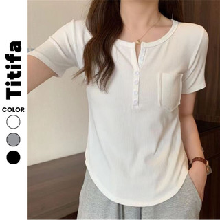 Áo thun body nữ tay ngắn vạt bầu cài nút phối túi áo thời trang vải thun mềm mại HL159 HL066- Titifa Shop