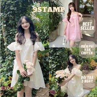 (CLIP THẬT) Đầm trễ vai công chúa Libe 9stamp 💓FREESHIP💓 dáng xoè, mặc đi chơi, dạo phố