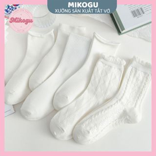 Tất vớ nữ - Tất nữ cổ cao dệt kim tông trắng phong cách vintage điệu đà Mẫu T16