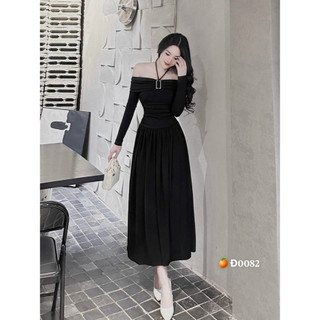 đầm bẹt vai khoen vuông đeo cổ đáng dài thun tăm tay dài xinh tôn dáng