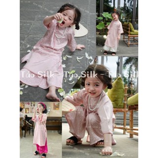 Áo Dài Gấm Cổ Tròn Cho Bé Gái Chỉ Bao Gồm Áo Và Quần (Ảnh Thật Shop Chụp)