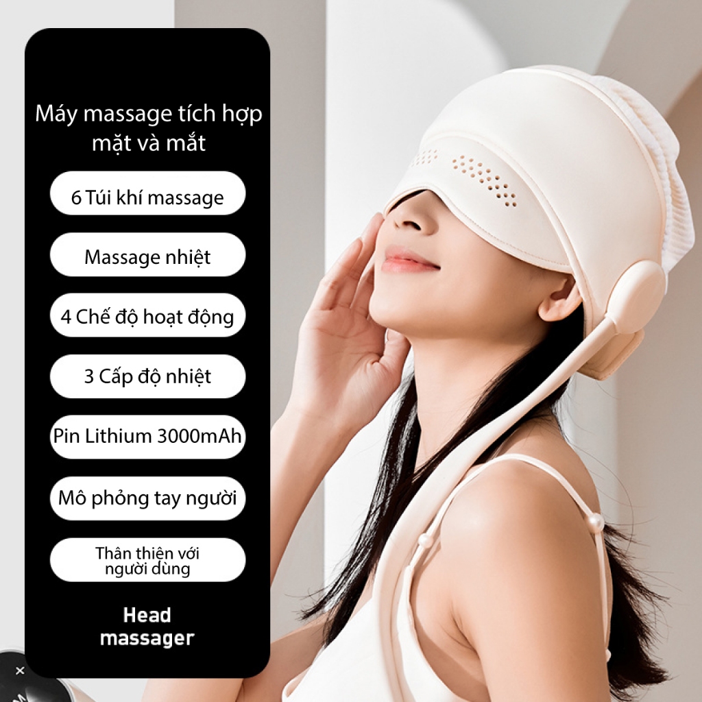 Máy Massage Đầu Và Mắt Cnaier Massage Khí Nén Và Chườm Nóng 6 Vùng, 3 Mức Nhiêt, 4 Chế Độ Giúp Thư Giãn, Dịu Mệt Mỏi