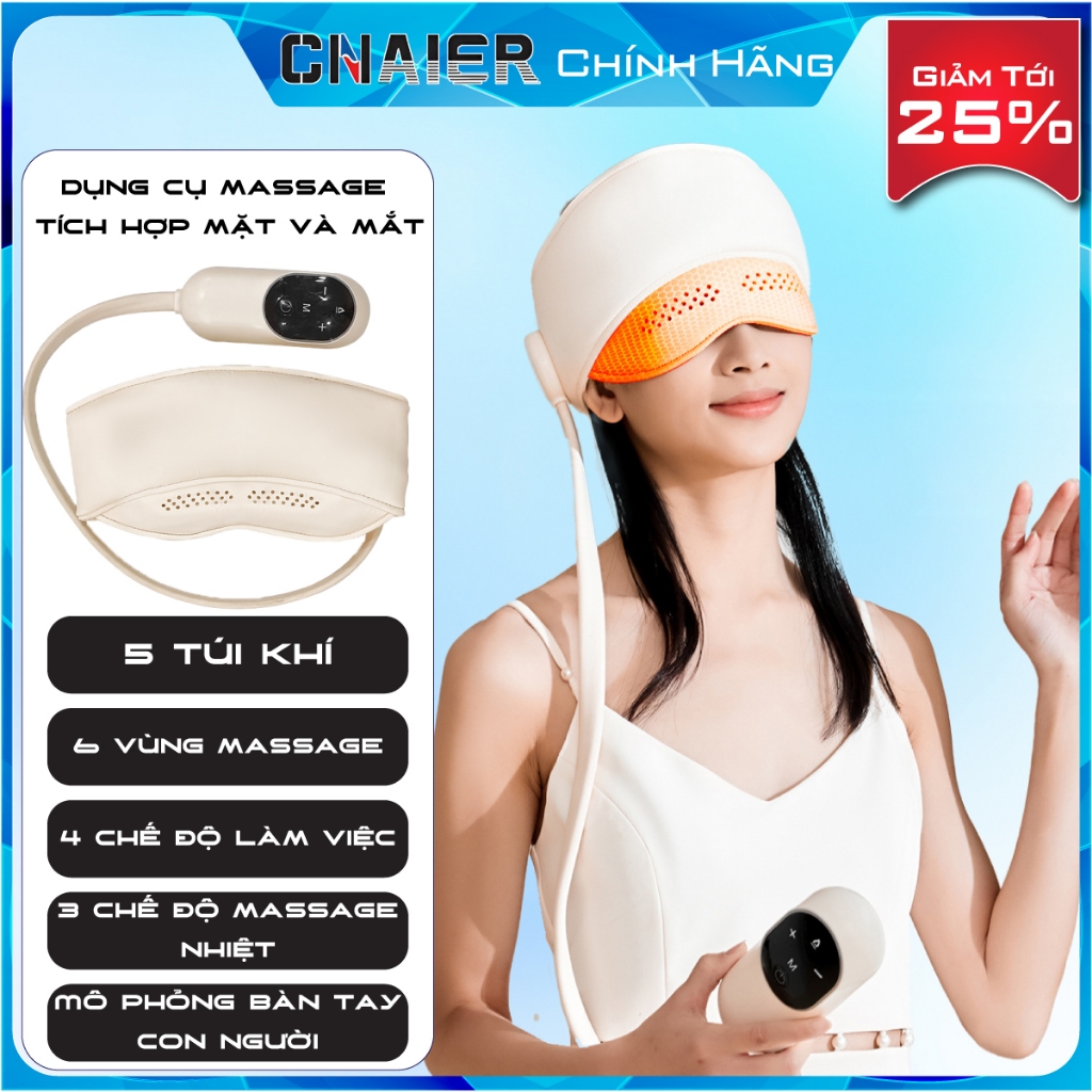 Máy Massage Đầu Và Mắt Cnaier Massage Khí Nén Và Chườm Nóng 6 Vùng, 3 Mức Nhiêt, 4 Chế Độ Giúp Thư Giãn, Dịu Mệt Mỏi