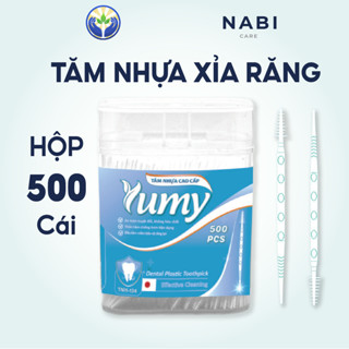 Tăm nhựa nha khoa xỉa răng Cao Cấp, Tăm nhựa xỉa răng YUMY, vệ sinh răng sau khi ăn, hộp đứng 500 cái/ hộp