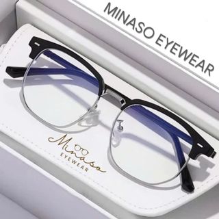 Gọng kính cận nam nữ nửa viền cao cấp mắt kính không độ chống ánh sáng xanh và tia UV thay được mắt cận MINASO 143