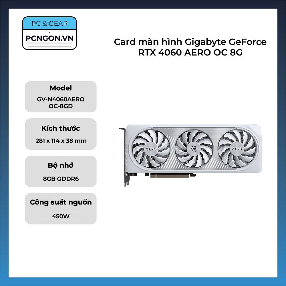 [PCNGON] Card màn hình Gigabyte GeForce RTX 4060 AERO OC 8G