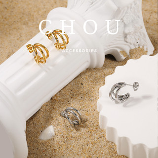 Bông Tai TItan, Khuyên Tai TItan Chữ C 3 Lớp | CHOU ACCESSORIES |