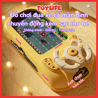 Đồ chơi đua xe ô tô có màn hình chuyển động kèm sạc cho bé lái xe bằng vô lăng có đèn nhạc trẻ em TOYLIFE