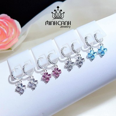 Bông Tai Bạc Trẻ Em 4 Lá Treo Nhiều Màu - Minh Canh Jewelry
