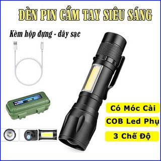 Đèn pin siêu sáng mini T1 có Zoom xa gần, 3 chế độ sáng có móc treo tiện dụng tặng kèm hộp đựng, đèn pin mini cầm tay