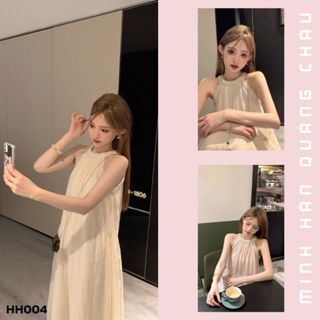 Đầm váy cổ yếm phối ngọc phong cách tiểu thư đài các hàng QC cao cấp-HH004