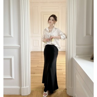  Chân váy lụa nữ dáng dài Liuliu skirt 2 màu đen kem dáng đuôi cá cạp trễ tôn dáng by Khales 