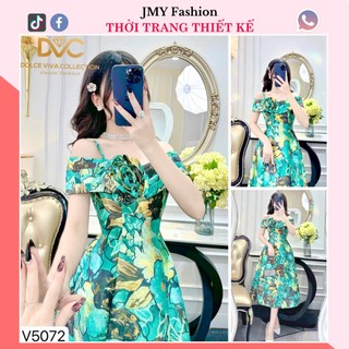 V5072 Váy tafta xanh xòe hoa 2 dây dự tiệc [Dolce Viva Colection (DVC)] đầm hoa xanh trễ vai dáng xòe sang chảnh