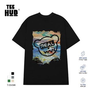 Áo thun unisex TEEHUB Gấu Real phông tay lỡ nam nữ form rộng Local Brand