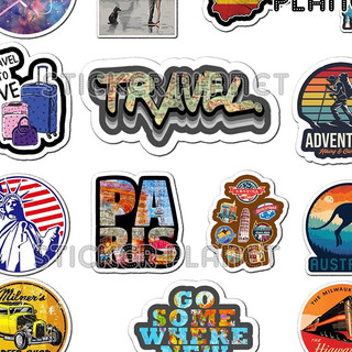 Bộ sticker TRAVEL chống thấm nước trang trí mũ bảo hiểm, đàn, guitar, ukulele, điện thoại laptop