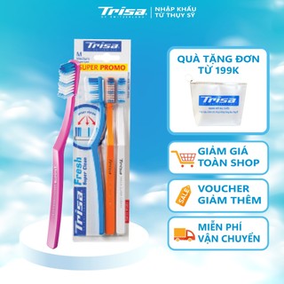 Vỉ 3 Bàn Chải Đánh Răng Trisa Super Fresh Clean Basic Với Thiết Kế Sang Trọng Nhập Khẩu Từ Thụy Sỹ