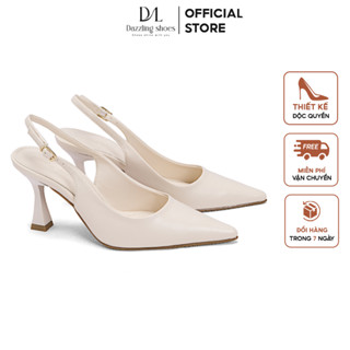 Giày cao gót nữ mũi nhọn Slingback 7cm, guốc đế êm gót chống ồn dáng công sở SLB68 - DAZZLING SHOES