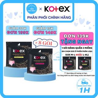 CHE TÊN - Bộ 8 Gói Băng Quần Kotex - Gói 2 Miếng BVS Kotex Ban Đêm Dạng Quần Size M-L / L-XL-NHI.TNL