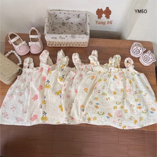 Váy 2 dây Babydoll Yang Mi mùa hè cho bé gái 5-15kg Đầm hai dây hoạ tiết đáng yêu vải xô mềm muslin thoáng mát -YM50