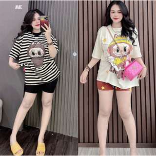 Set Áo + Quần,Set Bộ Ngố Labubu Thun Tăm dày đẹp Hoạt hình ống bo