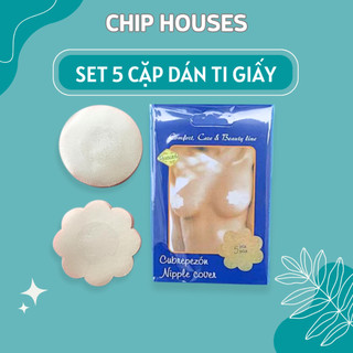 Set 5 Cặp Dán Ti Dùng Một Lần Chất Liệu Giấy Siêu Dính, Miếng Dán Đầu Ti Che Nhũ Hoa AN022