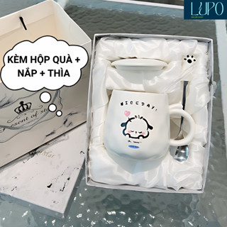 cốc/ly uống nước cute, cốc sứ có nắp, ống hút, thìa, ly sứ uống cafe, trà, kèm hộp làm quà tặng sinh nhật