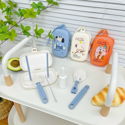 Hộp cọ rửa bình sữa silicon KidAndMom di động 6 chi tiết tiện lợi, nhỏ gọn dễ dàng mang theo du lịch