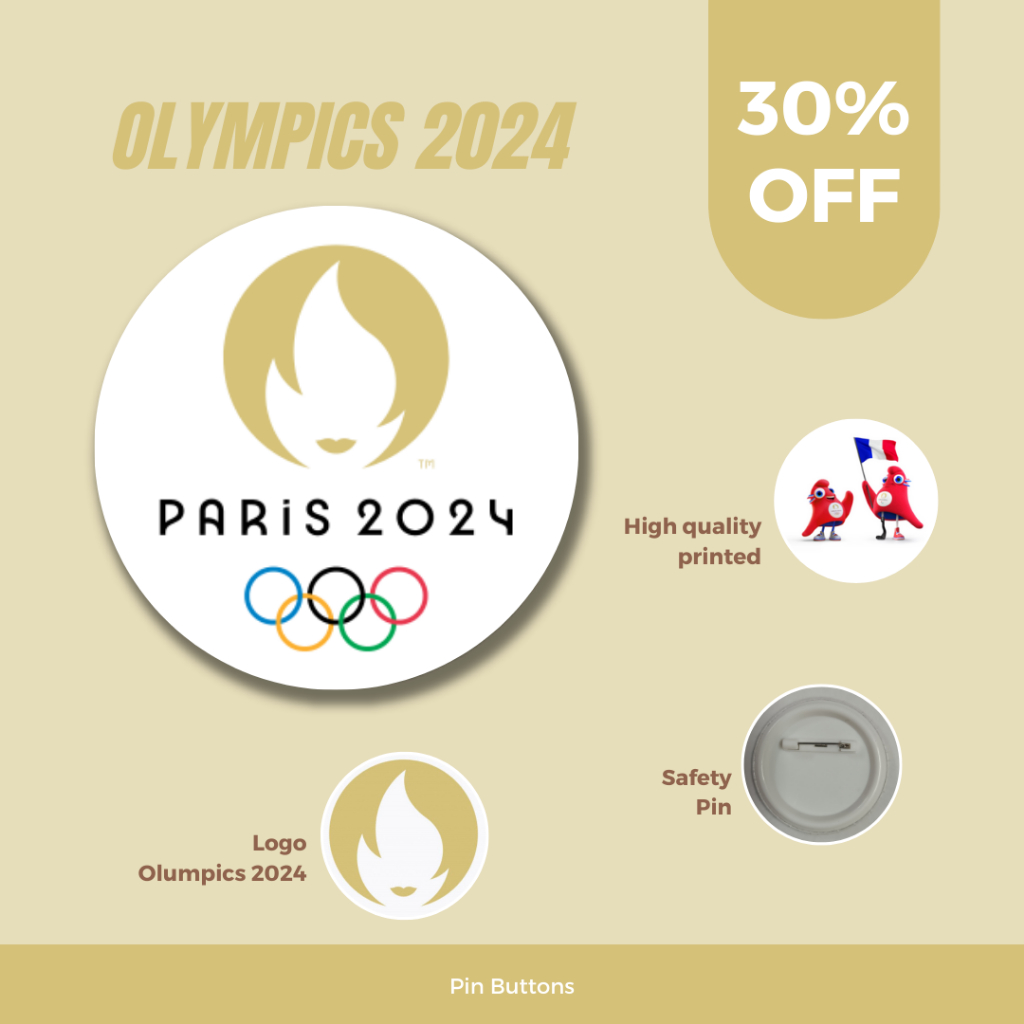 Huy hiệu Olympics Paris 2024, Logo Olympic 2024, Mascot, huy hiệu ghim cài 5.8cm