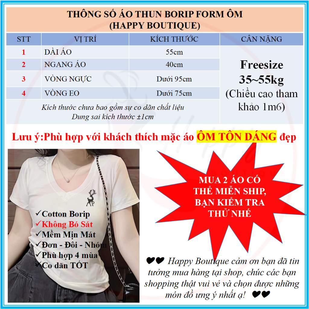 Áo Thun Dáng Ôm Cổ Tim Nữ [Mã B76] Tôn Dáng 35~55kg, Hình Thêu Cotton Mềm Mịn Co Dãn Tốt [THÊU HƯƠU] | BigBuy360 - bigbuy360.vn