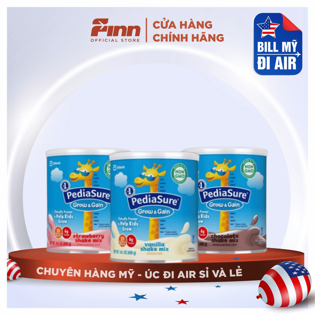 [BILL MỸ AIR] Sữa Bột Pediasure Grow & Gain của Mỹ vị Vani, Dâu và Chocolate 14.1Oz 400g (Hộp)
