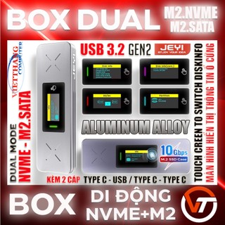 Box ssd nvme jeyi i9x dual m2.nvme + m2.sata 10gbps usb 3.2 - aluminum màn hình hiển thị thông tin