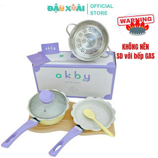 Bộ nồi chảo cho bé ăn dặm chống dính hình hoa OKBY cho bé size 16cm kèm xửng hấp  Đậu Xoài Shop