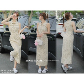 Đầm nhung hoa dài sát nách cổ sơmi 7007.