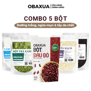 Combo 5 Bột Cám Gạo Sữa, Đậu Đỏ, Trà xanh, Yến Mạch, Bã Cà Phê Nguyên chất OBAXUA ( 75gr x 5 ) Mask Skincare