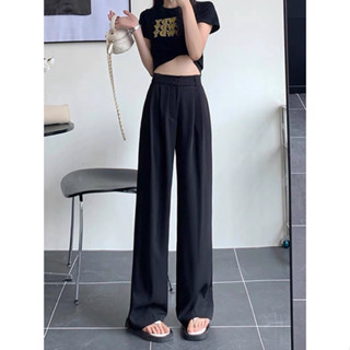 Quần tây dáng xuông ống rộng estoree lưng cạp cao màu đen trơn đi học đi làm đi chơi chất umi hàn chống nhăn