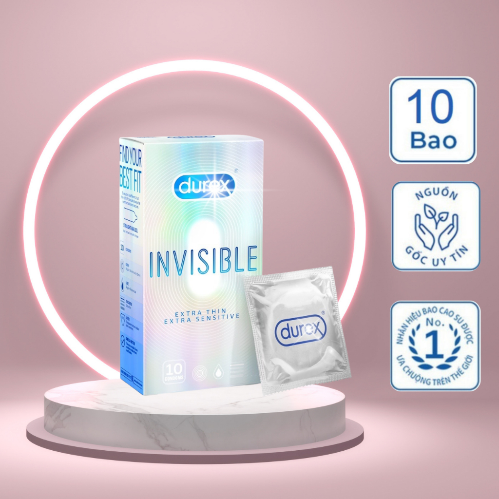 [CHÍNH HÃNG] Bao cao su  Invi,sible siêu mỏng size 52mm, hộp 10 bao.