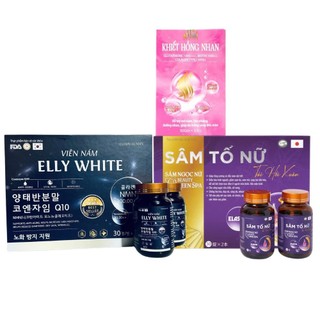Combo hộp 3 lọ sâm tố nữ vipp + viên nám elly white + tặng 1 khiết hồng nhan trắng da cấp tốc, cải thiện nội tiết