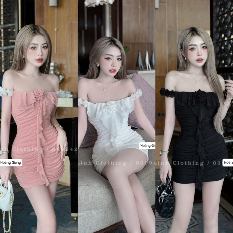 Váy Bòdy Trễ Vai Đính Hoa