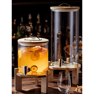 Bình nước thuỷ tinh vòi inox kèm chân gỗ dùng trang trí tiệc, bình đựng nước tiệc buffet 5L- 8L- 10L